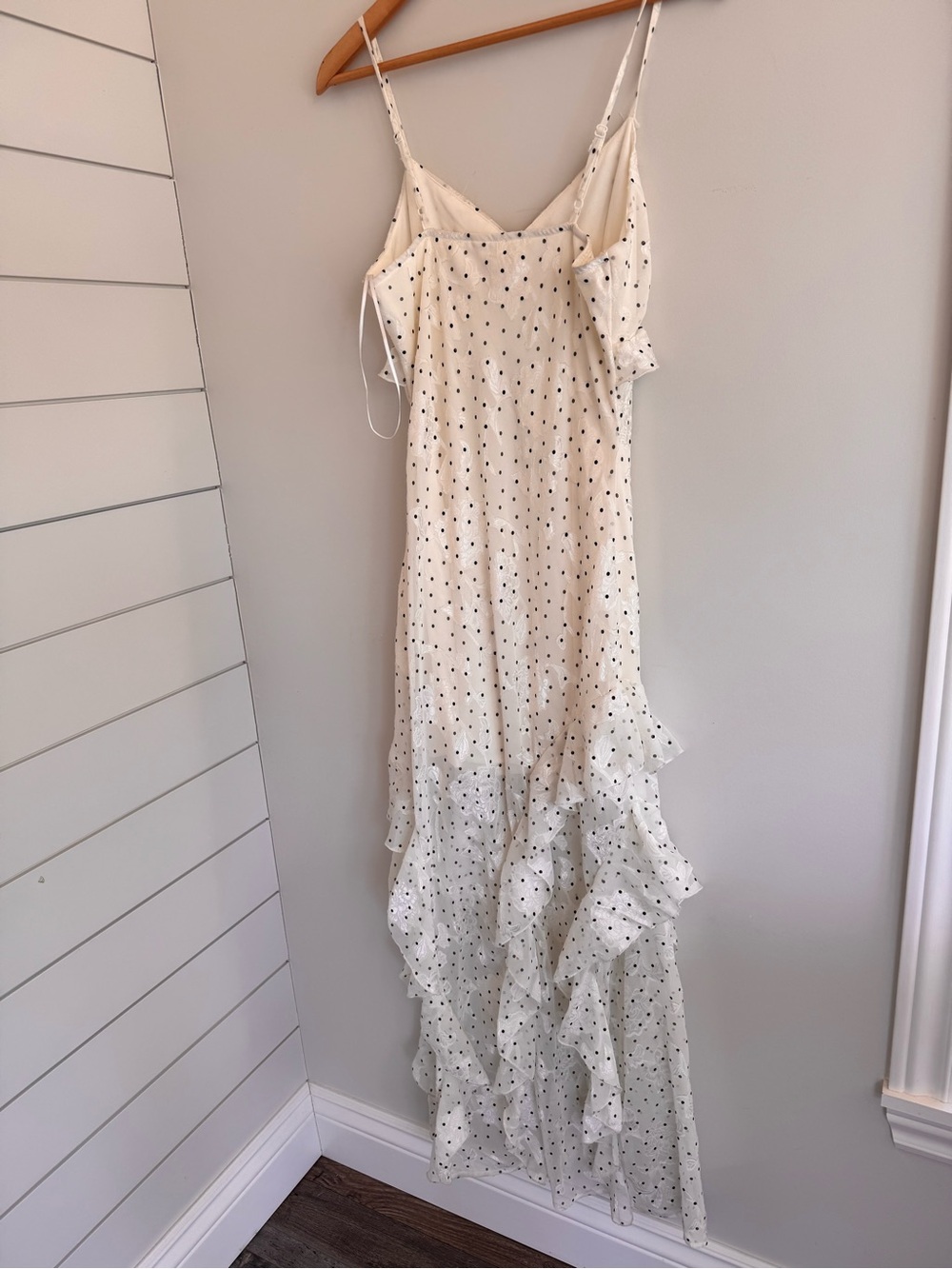 White Micro-Print High-Low Ruffle Slip Dress - Picture 6 of 7